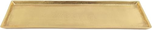 Deko-Tablett ohne Griffe Dekoteller aus Metall Aluminium rechteckig in Raw-Optik (Gold, 44,5x12,5cm)