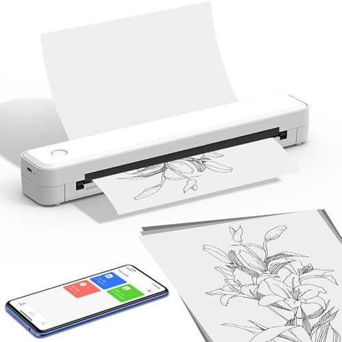 Topiky Tintenlosen Tragbarer Drucker für Reisen, Tragbare Thermische Drucker -Tinten -Druckmaschine für A4 A5 Größe, Kleine Mobile Drahtlos für Büro, Fahrzeuge, Heimgebrauch
