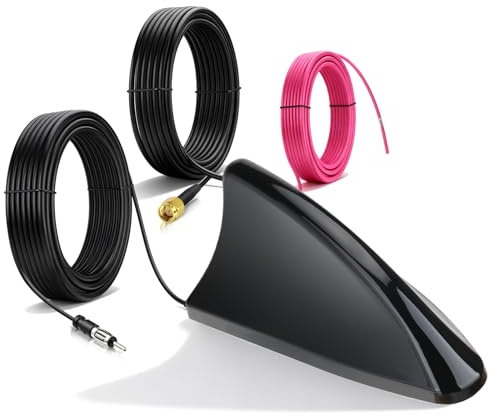 Bingfu Shark Fin Car Antenna for FM AM Radio + GPS Beidou GNSS Reception, 28dB LNA, Wide Voltage 9-16V, SMA Connector, IP65 Waterproof, Compatible with Truck RV Van Navigation and Stereo Systems