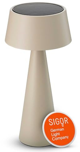 SIGOR Solino dünenbeige - Solar-LED Akku-Tischlampe mit Magnetgelenk & Doppelladefunktion (Solar & USB-C), dimmbar & kabellos, IP44 Outdoor-Tischleuchte, bis 6,5 h Leuchtdauer