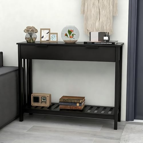 UYIHOME Console d‘entrée (Noir – 2 Tiroirs)