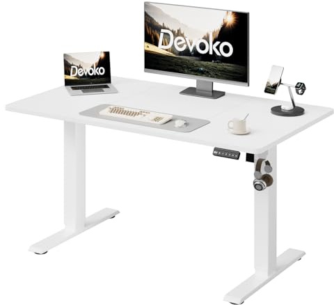 Devoko Escritorio Elevable 110x60cm, Mesa Elevable Escritorio Eléctrica con Panel LED y 3 Memorias, Escritorio Elevable Electrico 80kg Carga,Secretaria Elevatoria Ajustable para Oficina en Casa,Blanco