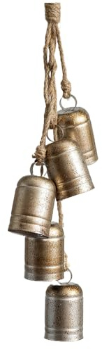 Weihnachtsglocken, Champagner -Metall -Vintage -Glocken mit Jute -Hängeseil, dekoratives Windspiel für Hochzeiten, Partys und Weihnachtskränze |.Jahrgang