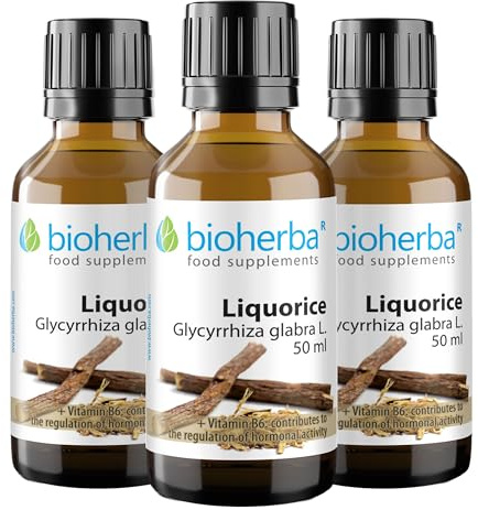 3 Raíz de Regaliz Sin Alcohol – Gotas 50 ml | Complemento Líquido con Vitamina B6 para Energía y Sistema Nervioso | Fórmula Vegetal de Bioherba