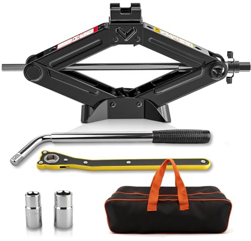 kefflum Cric per Auto 1.5T, Kit Completo Include Chiave a Cricchetto e Leva Telescopica per Pneumatici, Crick Auto 1500kg per Cambio Gomme di Emergenza Portatile per Camion Berline Furgoni e SUV