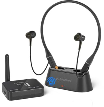 Avantree Aura Loop – Auriculares TV Inalámbricos de Nueva Generación con Auracast & Base de Carga, 3 Modos EQ con Voice Clear para Personas Mayores, Compatible con Conexión Auracast One-to-Many