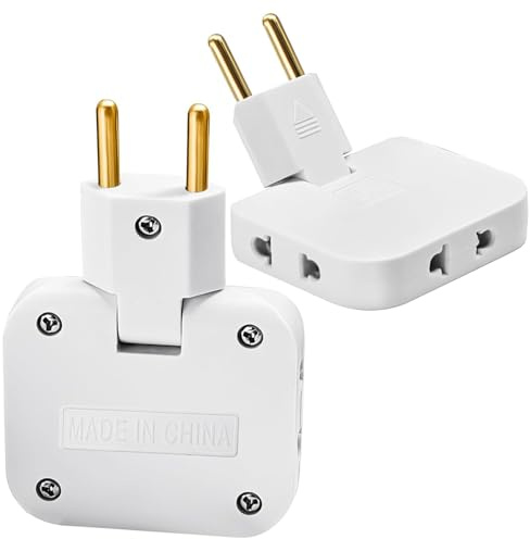 2 Stück Flachstecker Mehrfachsteckdose mit 3 Adapter Steckdose, Steckdosenadapter Flach mit 180°-Drehgelenk, EU-zu-US-Adapter für Zuhause, Büro, Reisen