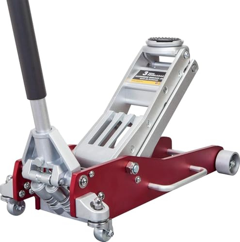 Mustmover 3 Ton (6,600 lbs) Low Profile Aluminum Hydraulic Racing Floor Jack with Dual Piston Quick Lift Pump, Lifting Range 3.74 to 18.9, for Cars, Trucks and SUVs, Red