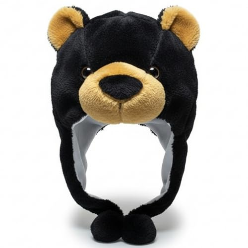 Gcroet 1 Stück Bärenmütze, Unisex-Plüsch-Ohrenklappen-Bären-Wintermütze, gemütliches Fleece, warme Winter-Tiermütze für Kinder, Jugendliche, Erwachsene