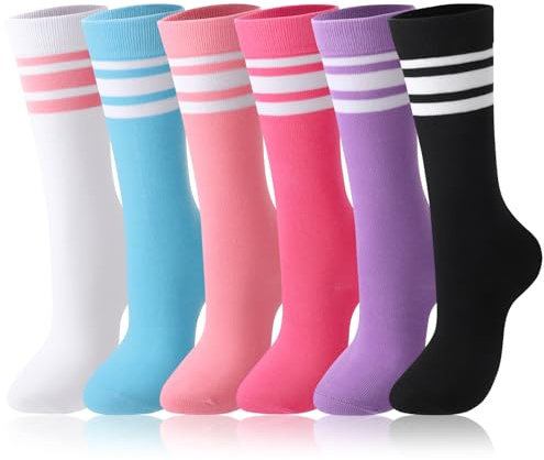 Zuimei 6 Pairs Kids Football Socks | Knee High School Socks with Striped for Girls and Boys Daily Running Training Rugby Hockey Soccer