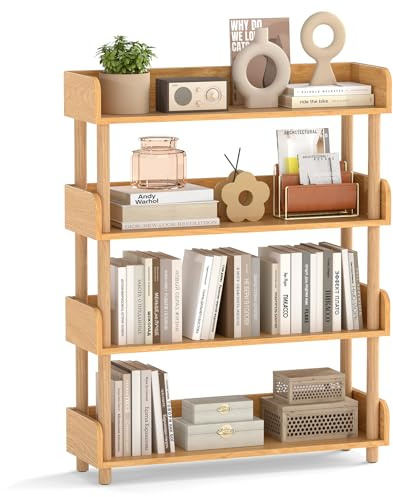 COSTWAY Eckregal mit 4 offene Ebene, freistehendes Bücherregal mit Holzrahmen & Oberkante, Holz Standregal, Lagerregal, Aufbewahrungsregal für Wohnzimmer, Schlafzimmer, Kinderzimmer, 80x24x102 cm