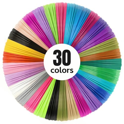 30 Farben 3D Stift Filament 1,75 mm PCL, Jede Farbe 3M, Insgesamt 90M, Niedrige Temperatur, Kompatibel mit Filapen und MYNT3D 3D Druckstift