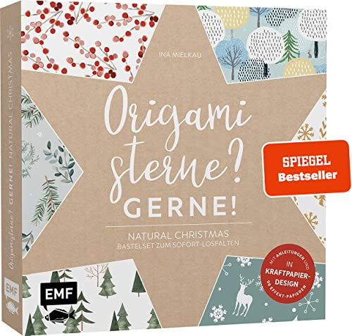 Origamisterne? Gerne! – Natural Christmas – Weihnachtliches Bastelset zum Sofort-Losfalten: Mit Anleitungen und 96 Effekt-Papieren in Kraftpapier-Design