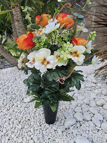 Composition De Fleurs Artificielles En Cône Lesté Ciment Pour Une Parfaite Tenue De Votre Bouquet De Fleurs Plus Besoin De Sable ce Vase en PVC se Dépose Dans Votre Vase Funéraire. Haut/58cm.