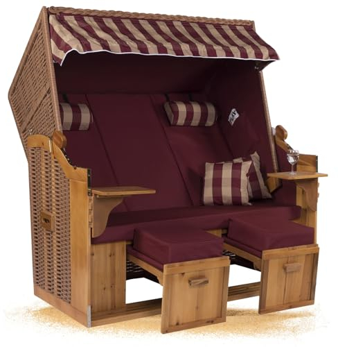 Strandkorb Hanse Strandkorb Ostsee ROYAL XXL Volllieger - 2,5 Sitzer 150cm extra breit - ideal für Garten, Terrasse oder Balkon (NBU) (Rot Kariert Uni, Zerlegt)