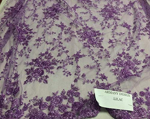 Gorgeous Lilac Flower Design Embroider And Beaded On A Mesh Lace.wedding/Bridal.