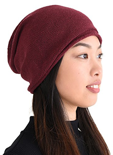 CHARM 100% Seta Beanie Berretto Naturale Chemio Cappello Sensibile Pelle Grande Incurvato Borgogna