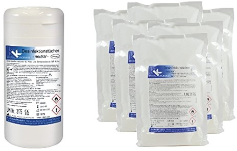 KK Desinfektionstücher Set, praktische Spenderdose mit 120 Desinfektionstüchern und 6 Nachfüllbeutel mit 120 gebrauchsfertigen Tüchern, Duftsorte: Neutral, Flächendesinfektionsmittel