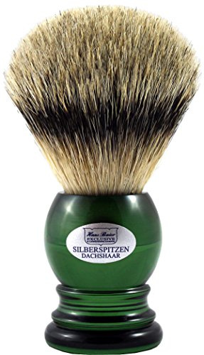 Hans Baier Exclusive Rasierpinsel Echt Silberspitz Dachshaar - Griff english-green Größe 2