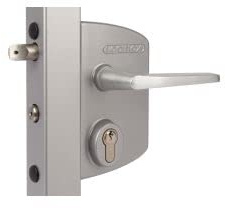 Serrure à clé pour portail industriel, poteau carré 30 à 50mm, couleur gris. - LOCINOX -