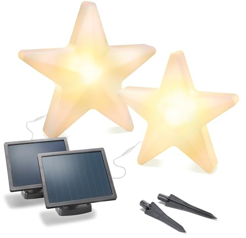 Esotec Solar Weihnachtsstern Leuchtsterne 2er Set Außen LED-Stern 102119 | Solar Weihnachtsstern 2er Set, LED-Adventsstern DuoColor 2800K/6500K, bis 10Std, Li-Ion Akku wechselbar, Stern Ø40/55cm, IP44