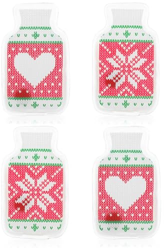 com-four® 4X Taschenwärmer - Handwärmer im Pullover Design - Taschenheizkissen mit lustigen Motiven [Auswahl variiert] (04 Stück - Herz/Schneeflocke)