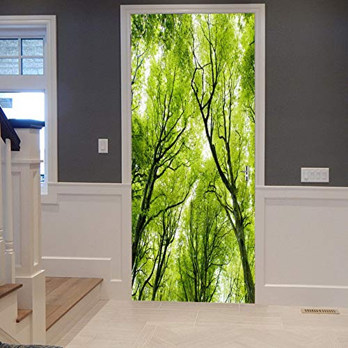 A.Monamour Türtapete Selbstklebend Türfolie Türposter 3D Wald Bäume Mit Grünem Himmel Blauer Himmel Natur Landschaft Hintergrund Vinyl Folie Türdeko Tapete Wandbild Türaufkleber Türtattoo 77 x 200 cm