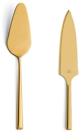 Beckmann & Rommerskirchen B&R 1107 Kuchenheber Set, 2-teilig, Edelstahl, Gold, Tortenheber Set, Kuchenmesser, Tortenmesser, Dessertbesteck, PVD Besteck