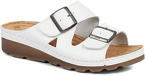 Pavers Ladies Adjustable Mule Sandals - White Size 6 UK