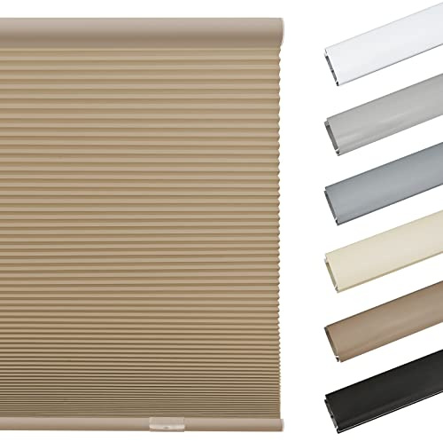 Keego Light Filter Cordless Window Shades Blinds for Windows-Matching Color Top Box Window Blinds & Shades for Home Kitchen Bedroom Office (Khaki-Light Filtering, Any Size)