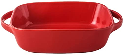 BAtlam Plat De Cuisson en Céramique Ensemble De Ustensiles De Cuisson Rectangulaires Moule De Cuisson, Moule À Lasagne Peint À La Main en Grès pour Le Dîner De Noël Cuisson Gâteau Dîner,Rouge (Rouge)