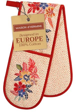 Maison d' Hermine Gant de four double (18 cm x 89 cm) 100% coton résistant à la chaleur Gants de cuisine BBQ avec boucle pour décorations de Noël pâtisserie cuisine barbecue manipulation de poêles