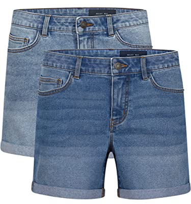 Noisy may Damshorts BeLucky 2-pack korta jeans byxor jeansshorts hotpants sommar basic denim stretch bomull blå svart S M L XL XXL, Ljusblå och medium blå (27028348), L
