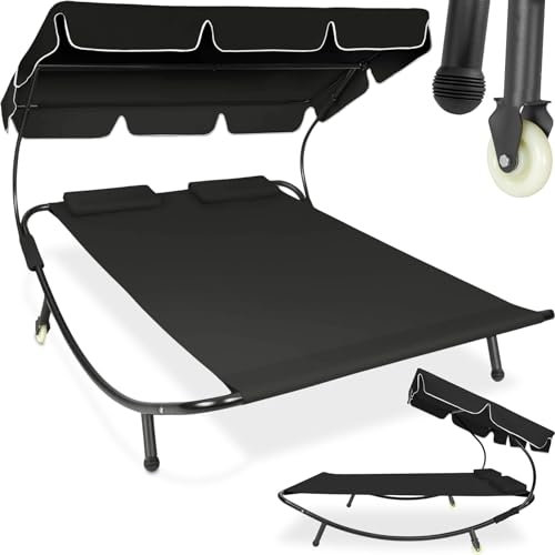 TecTake® Bain de Soleil Jardin Exterieur Inclinable 2 Places avec Pare-Soleil Cadre en Acier 2 Coussins Inclus Chaise Longue Transat de Plage Relax Jardin Sun Lounger -Plusieurs Couleurs