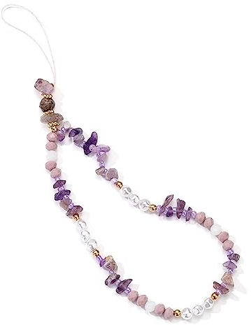 Jitnga Boho Anti-Lost Handy Kette Universale Telefonkette Bunte Perle Kies Buchstabenperlen Telefon Lanyard Handschlaufe Handgelenkschlaufe Telefongurte Handykette Perlen Taschenanhänger (Violett)