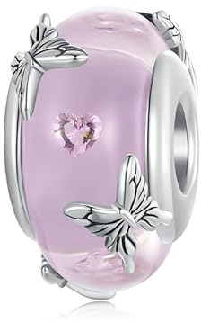 925 Sterling Silber Rosa Murano Glasperle für Pandora-Armbänder,Schmetterlings perlen anhänger, Geschenk für Frauen und Mädchen