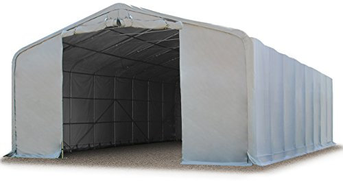 TOOLPORT Lagerzelt 8x24 m Zelthalle / 3 m Seitenhöhe reißfeste PVC Plane 850 N grau mit Statik (Erduntergrund)
