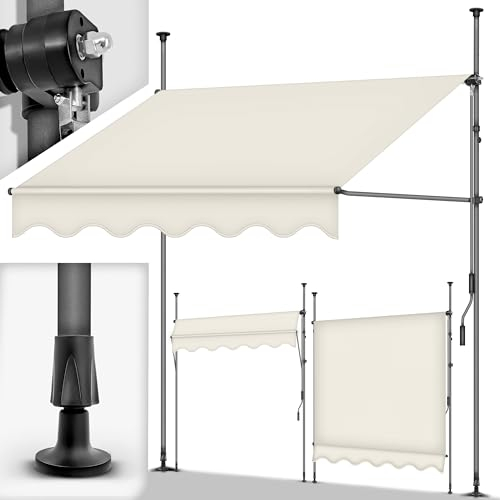 tillvex Tenda da Sole a Bracci con Manovella | Protezione Balcone, Regolabile, Senza Forare, a Manovella | Tenda resistente per Esterno ai raggi UV e regolabile in Altezza (250cm, Sabbia)