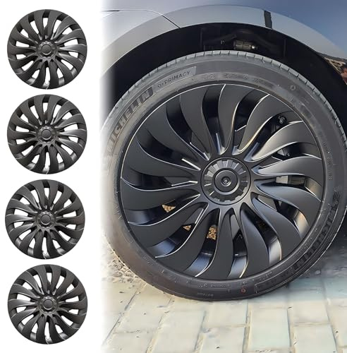 KAVANIC 4 Stück Radkappen für Tesla Model 3 Highland 2024-2025, 18 Zoll | Mattschwarze ABS-Radkappe für 18 Photon Wheels(RWD/AWD), Felgenschutz in Symmetrischem Design, Große Reichweite