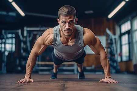 adrium Holz-Bild 120 x 80 cm: Ein Mann macht im Fitnessstudio Liegestütze vom Boden aus. Hochwertiges Foto (213290971)