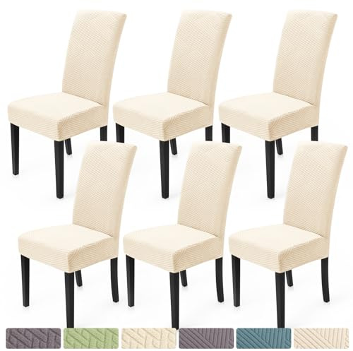 BalladHome Stuhlhussen 6er Set Stretch Stuhlhussen Moderne Twill Jacquard Stuhlbezug Esszimmerstühle Stuhlbezug Abnehmbar Waschbar Chair Covers für Esszimmer Küche Hotel (Cremeweiß, 6er Set)-XW