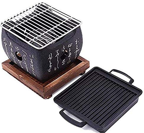 Barbecue Barbecue all'aperto Festa in famiglia Mini giapponese a carbonella da tavolo a carbonella, con rete metallica e base in legno 15x15x13 cm