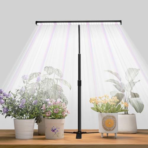 Juhefa Lampe de croissance LED 6000 K à spectre complet pour plantes d'intérieur avec minuterie 4/8/12 heures et intensité variable pour petites plantes d'intérieur de bureau, hauteur extensible de