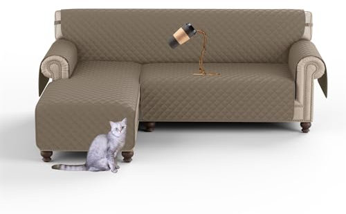 HonunGron Sofa Covers Waterproof, Corner Sofa Bed Cover Reversible 3 Seater, Sofa Slipcovers L Shape Sofa Protector for Pets Furniture Sofa Protector Sectional Couch Covers (Large,Taupe)