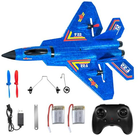 KQWVZ Aereo Radiocomandato F-22 RC, Aereo Telecomandato Per Bambini, 2.4GHz 3 Canali Stabilizzatore Giroscopico 6 Assi, Aerei Telecomandati con luce LED, Giocattolo per Principianti, Bambini e Adulti