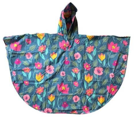 BundleBean - Toddler Poncho - Comes With Stuff Sac -Universal Fit, Peaked Hood, Easy Poppers Under Chin and Arms -Waterproof Rain Poncho for Ages 2-4 Years (Multicoloured Floral)