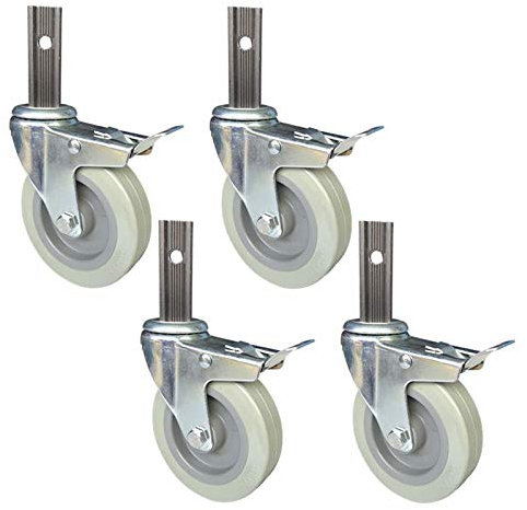 FHPEWXDG Robuste Lenkrollen, 4er-Set, 85 mm PU-Räder für Vierkantrohre mit 2,3 cm Durchmesser, Tragkraft 210 kg, universell passend für Verschiedene Anwendungen, inklusive Bremse