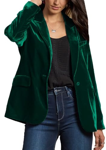 cffvdiz Grün,L, Frauen Casual Samt Blazer Revers Knopf Front Langarm Blazer Jacke Mantel Arbeit Büro
