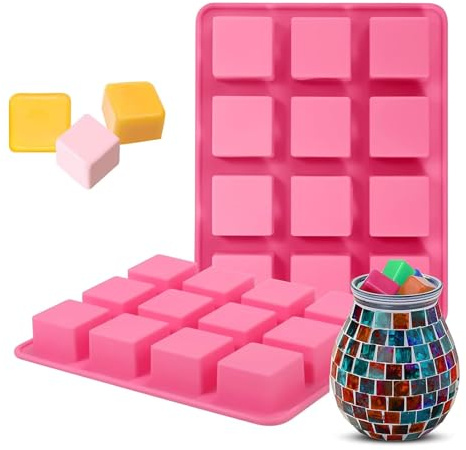 CZAYEFNH Stampi in Silicone per Sapone e Saponette Fai da Te - Set 2 x 12 Cavioli Quadrati con Contenitori per Cera Fusa, Caramelle, Cioccolato, Gelatine e Confetture
