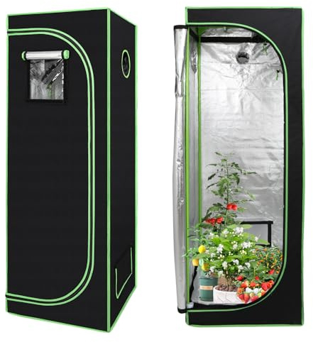 Daromigo Growzelt 60x60x180 cm Grow Tent 600D Oxford Grow Box Lichtdicht und Wasserdicht Pflanzenzelt Growschrank für Homegrowing Indoor-Anbau Luftig Gewächshaus Growroom Schwarz Grün